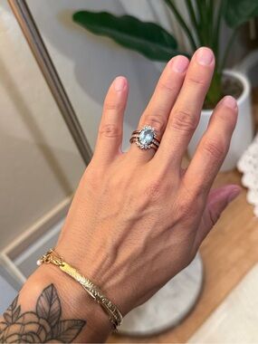 Blue Topaz Halo Ring in Rose Gold Vermeil with a removable blooming jacket